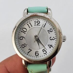 Women's Watch 26MM Gray Case‎ Dial Teal Faux Leather Bands New Battery